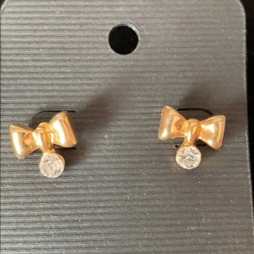 Vintage Goldtone Bow Rhinestone Pierced Earrings